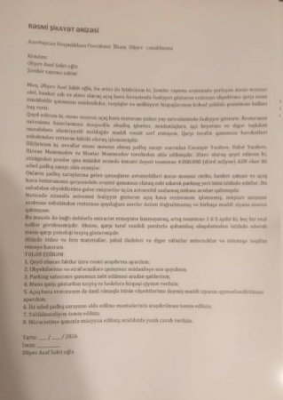 GDU rektorunun ailə üzvləri iş adamının restoranını məcburi satdırmaq istəyir - Şəmkirdə sahibkara qarşı təzyiqlər